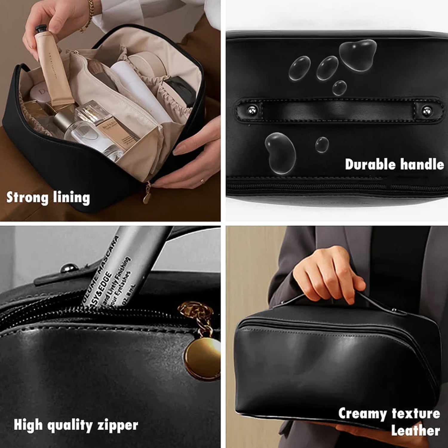 Premium Black Travel Makeup  Toiletry Organizer Pouch With Zipper  Handle (1 Pc) Premium Black Travel Makeup  Toiletry Organizer Pouch With Zipper  Handle (1 Pc)